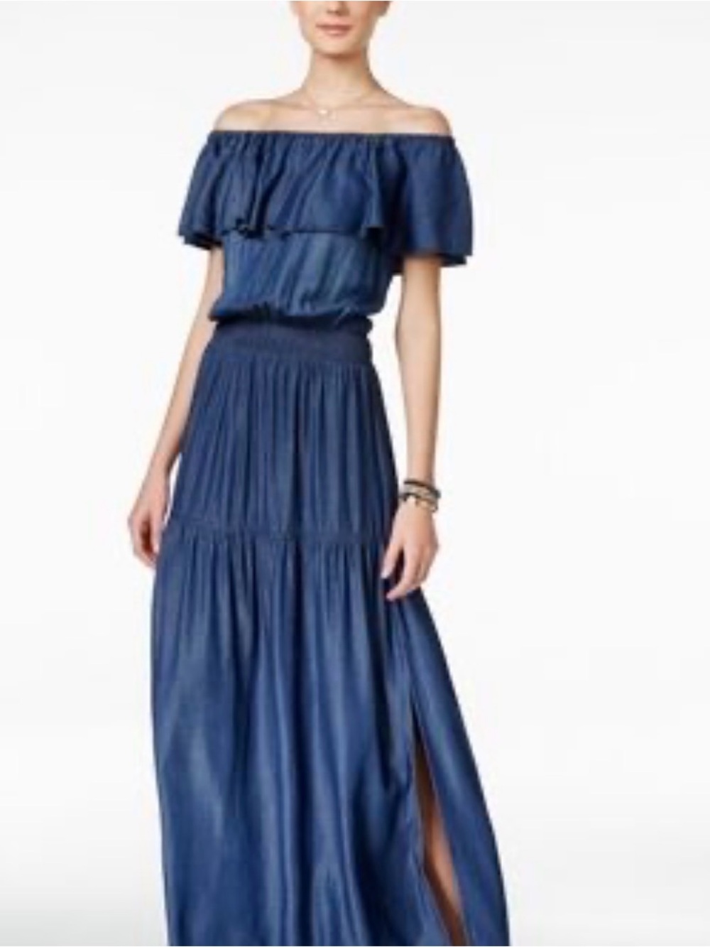 Barely worn Off-the-Shoulder Maxi Dress in Navy Blue size S